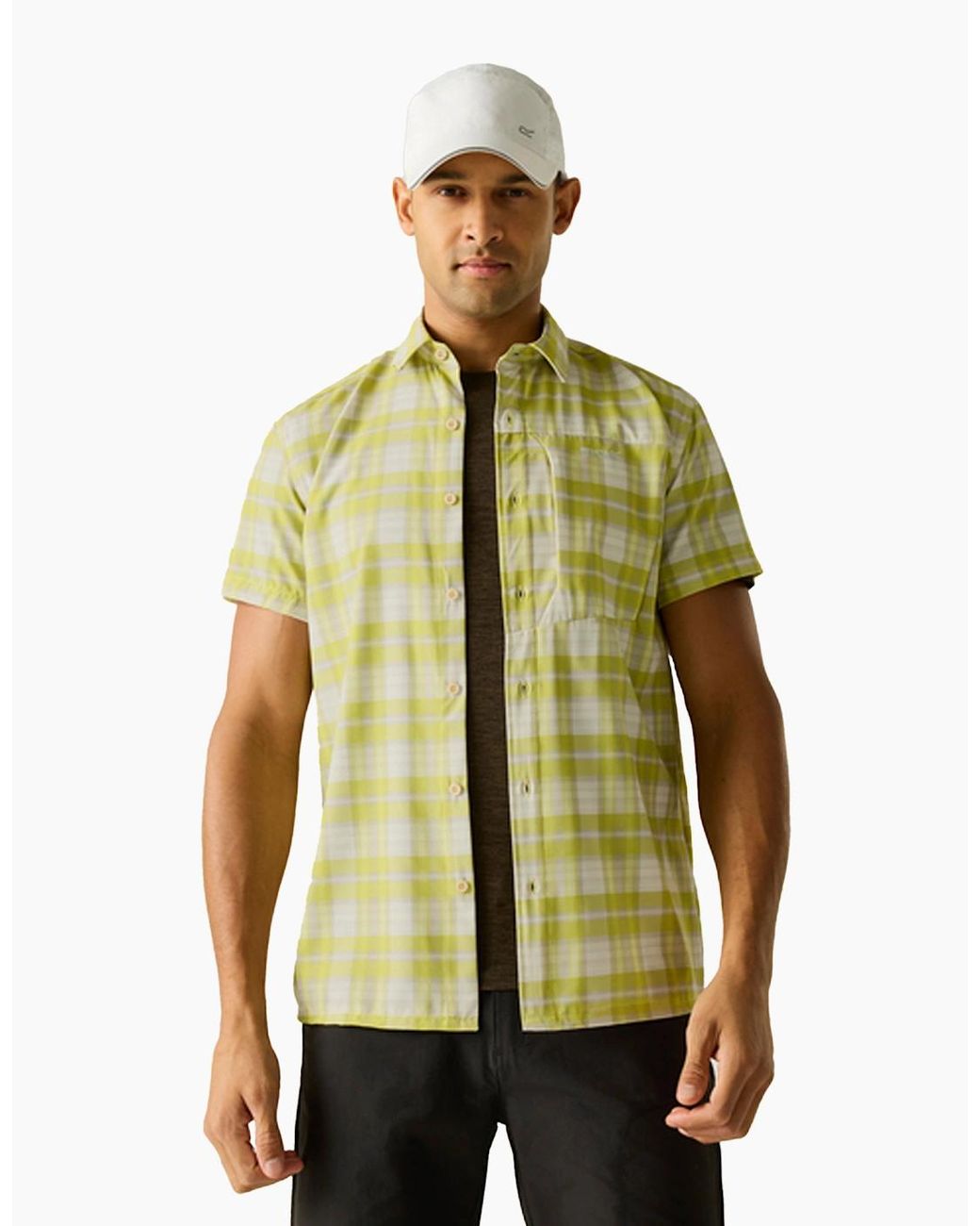 Regatta Green Checked Insect Repellent Short-Sleeved Travel Shirt for men