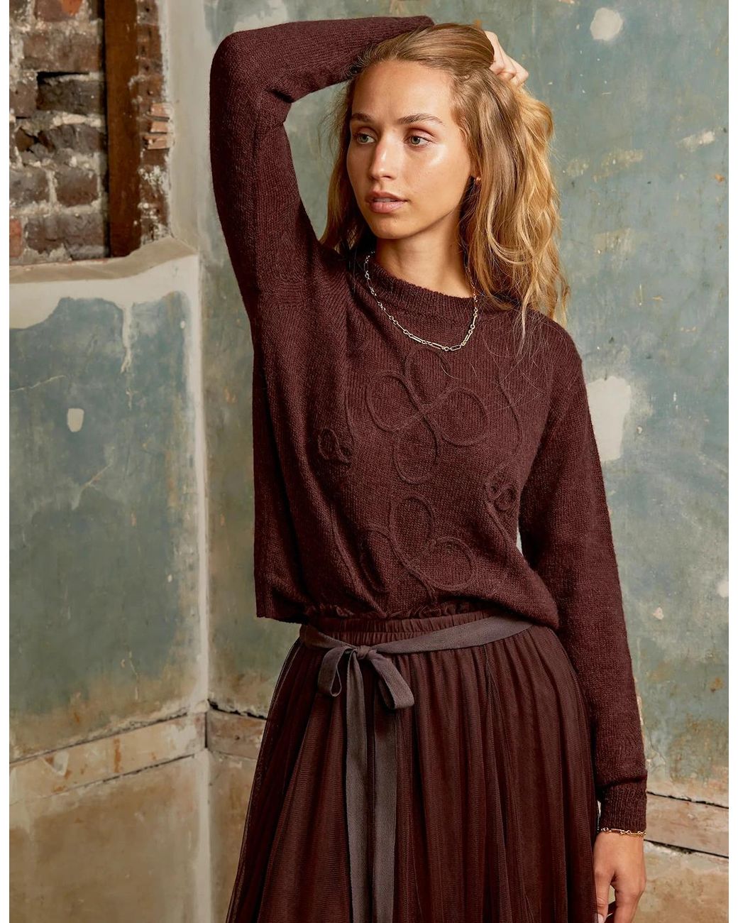 Ro&zo Brown Chocolate Applique Knit Jumper With Alpaca