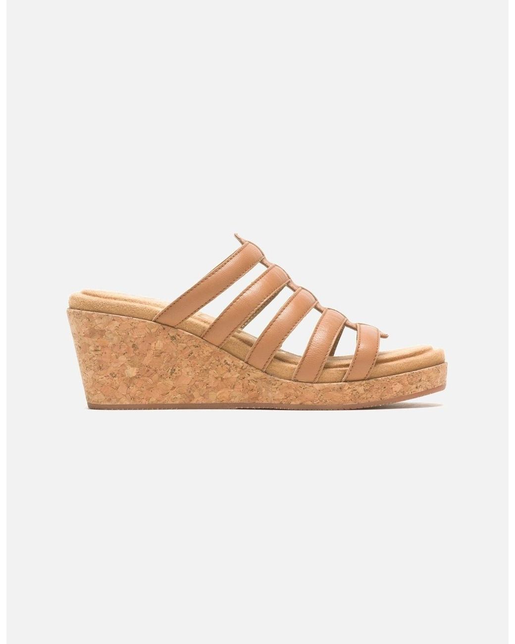 Hush Puppies Brown Willow Slide Leather Tan Wedges