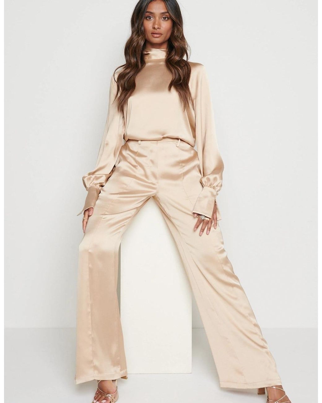 Pretty Lavish Natural Hailee Satin Trousers