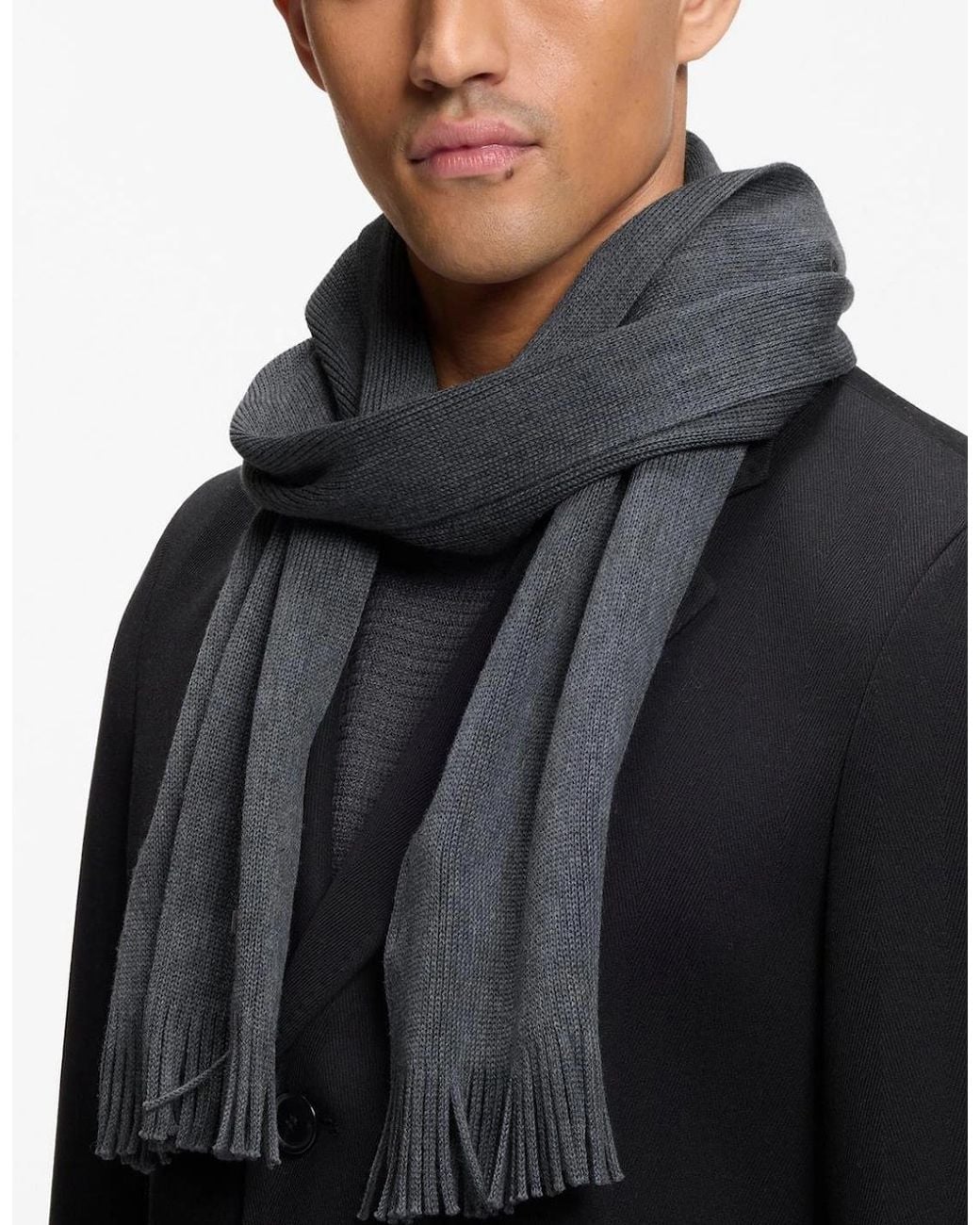 Boss Gray Albas Virgin Wool Knitted Scarf for men