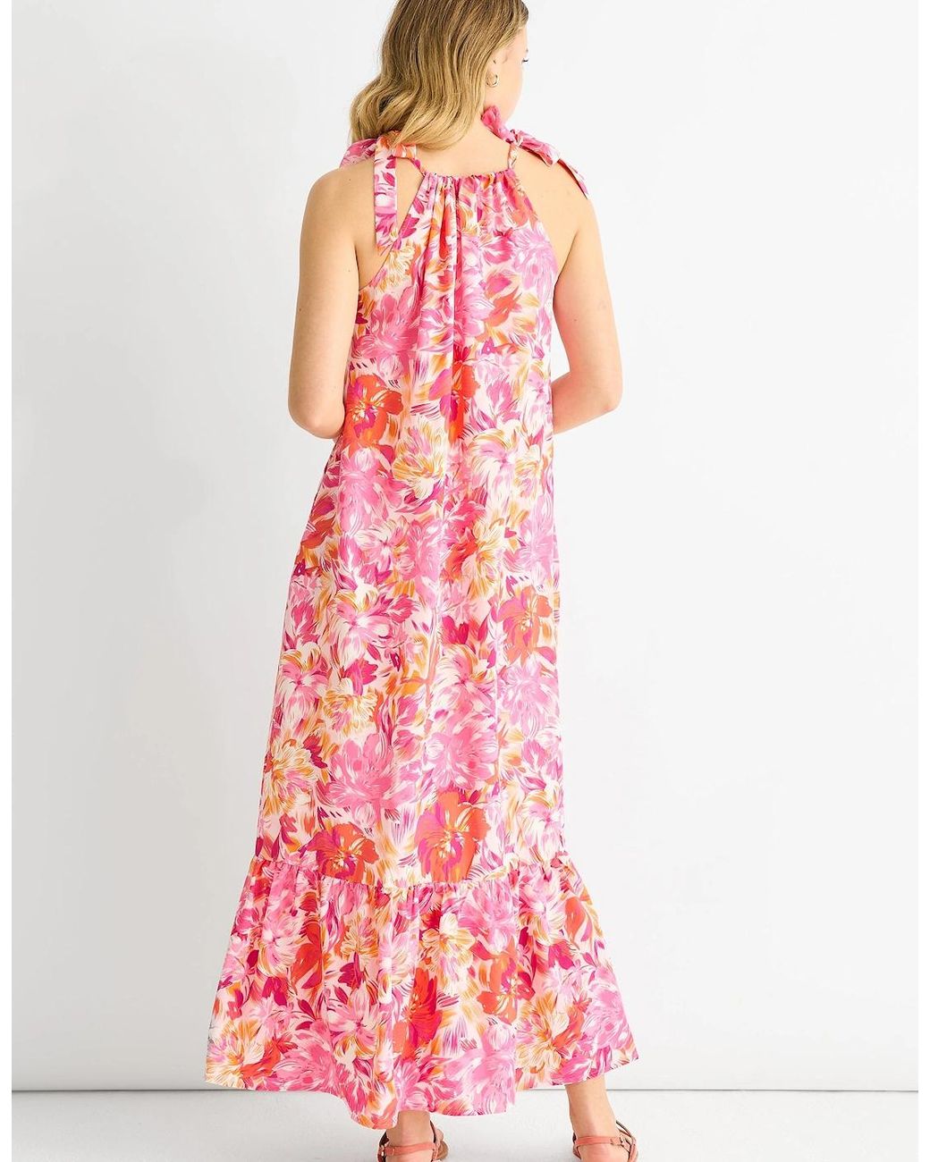 Gini London Pink Floral Tie Straps Trapeze Dress