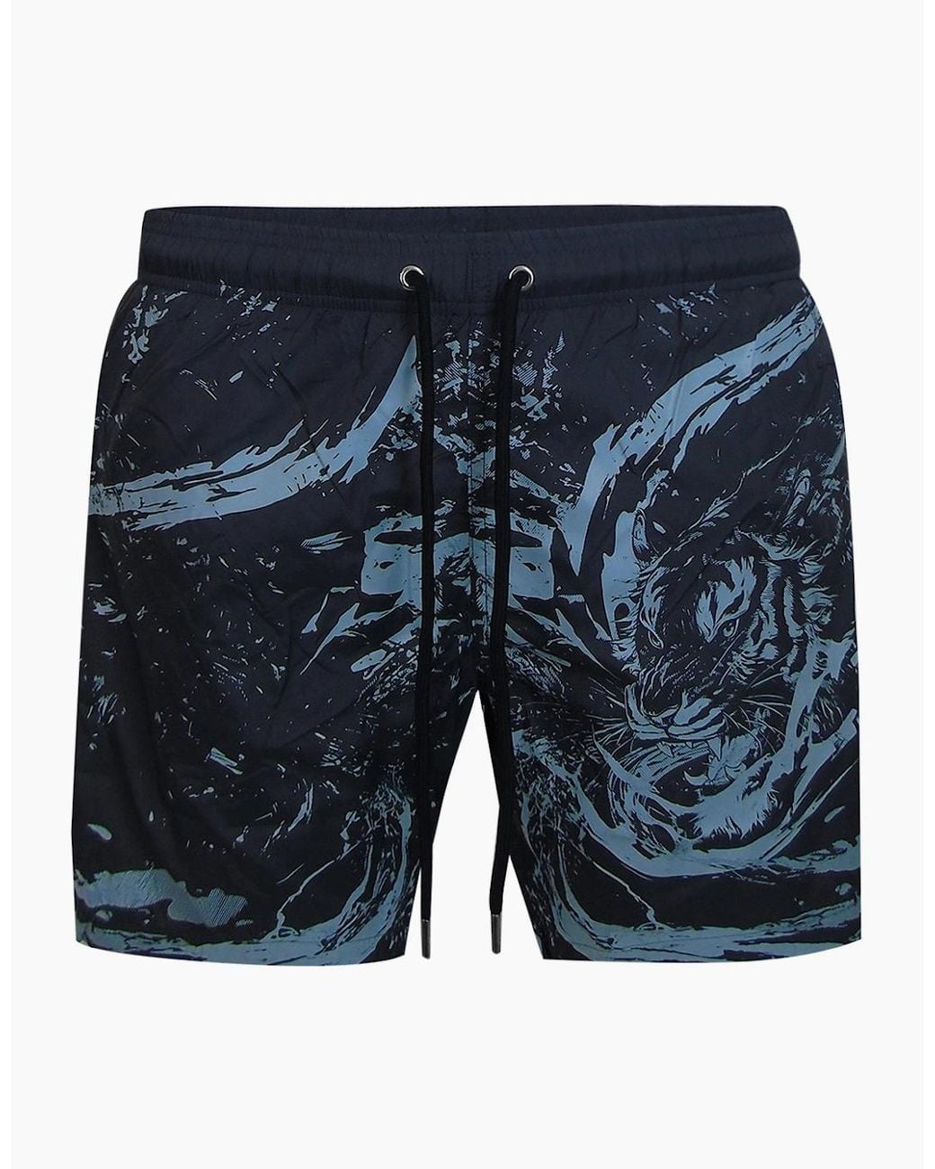 Philipp Plein Blue Plein Sport Water Tiger Logo Medium Boardshort Dark Swim Shorts for men