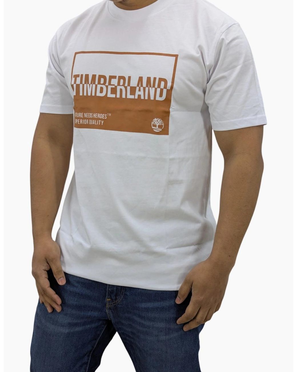 Timberland Gray T Shirts Print Logo Crew Neck Pullover Short Sleeve Cotton New for men