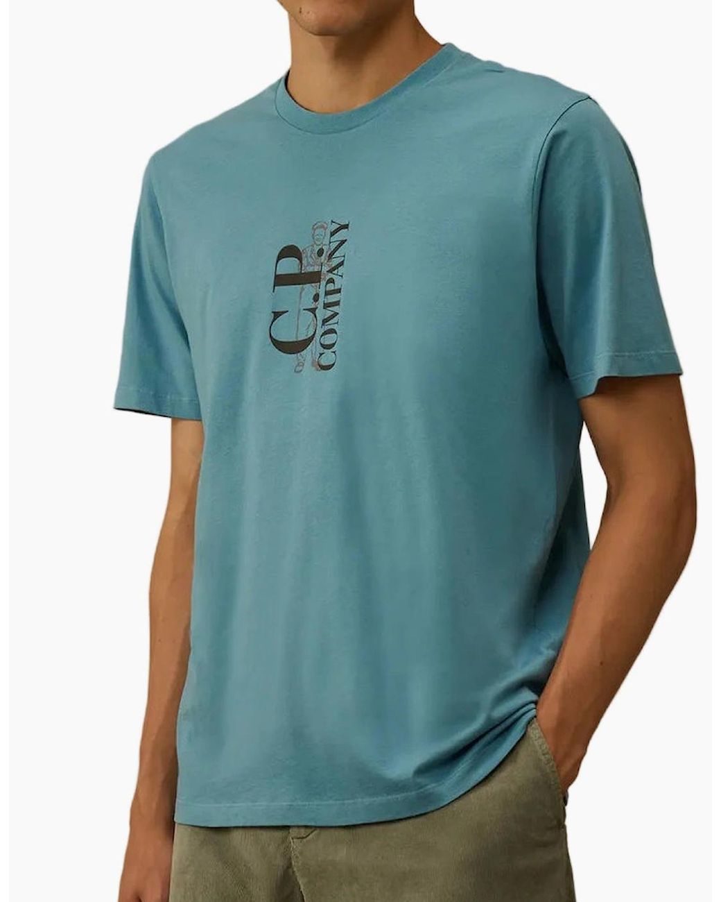 C P Company Blue Vertical Logo Print T-Shirt for men
