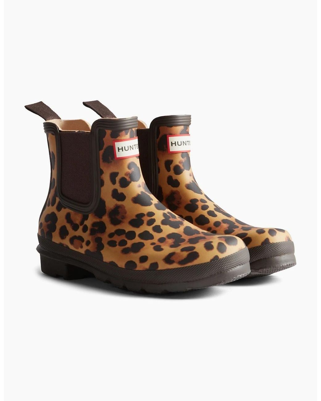 Hunter Brown Original Chelsea Leopard Print Boot Rubber Leopard Print/Chocolate Wellington Boots
