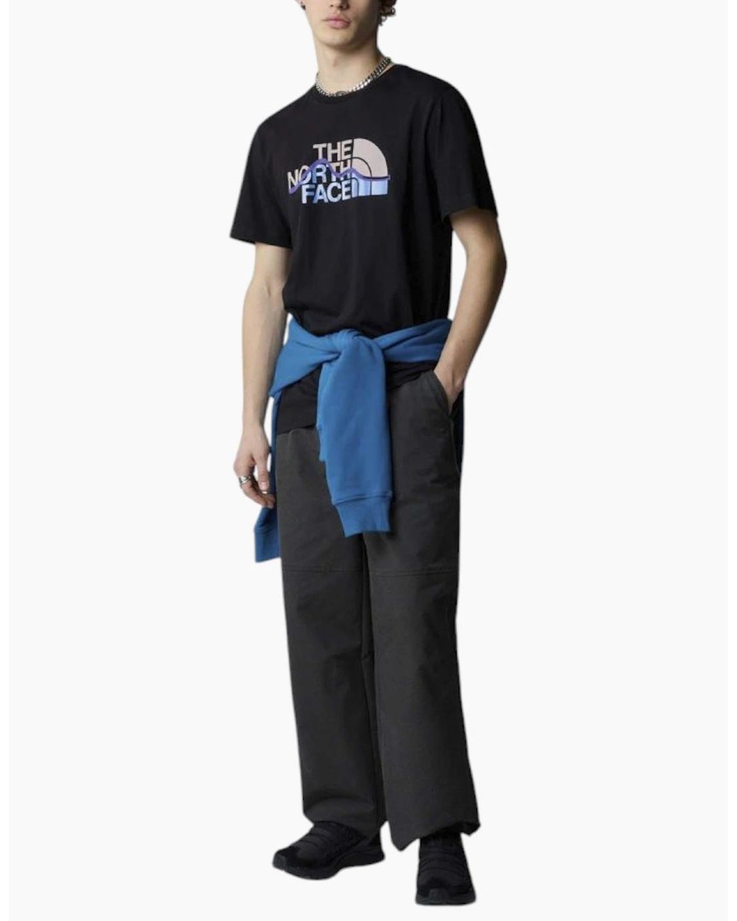 The North Face Black T Shirts Ss Mountain Line Tee Cotton Summer Crew Neck Tops for men