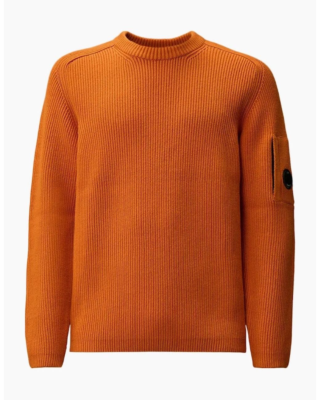 C P Company Orange Full Rib Crewneck Lens Knit for men