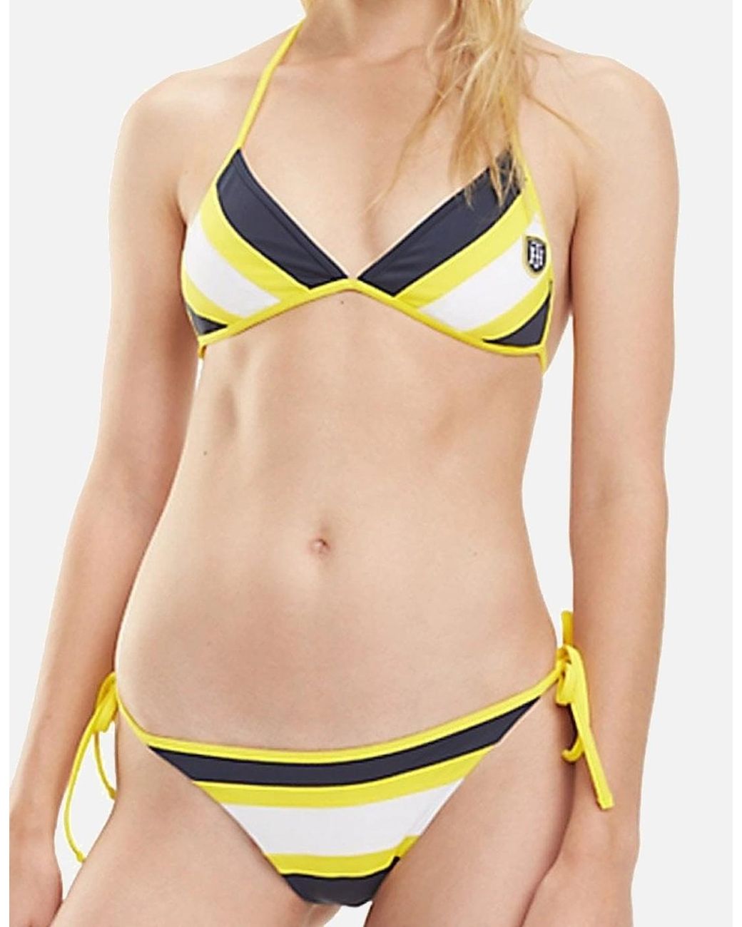 Tommy Hilfiger Yellow Halterneck Triangle Stripe Bikini Top, Blazer