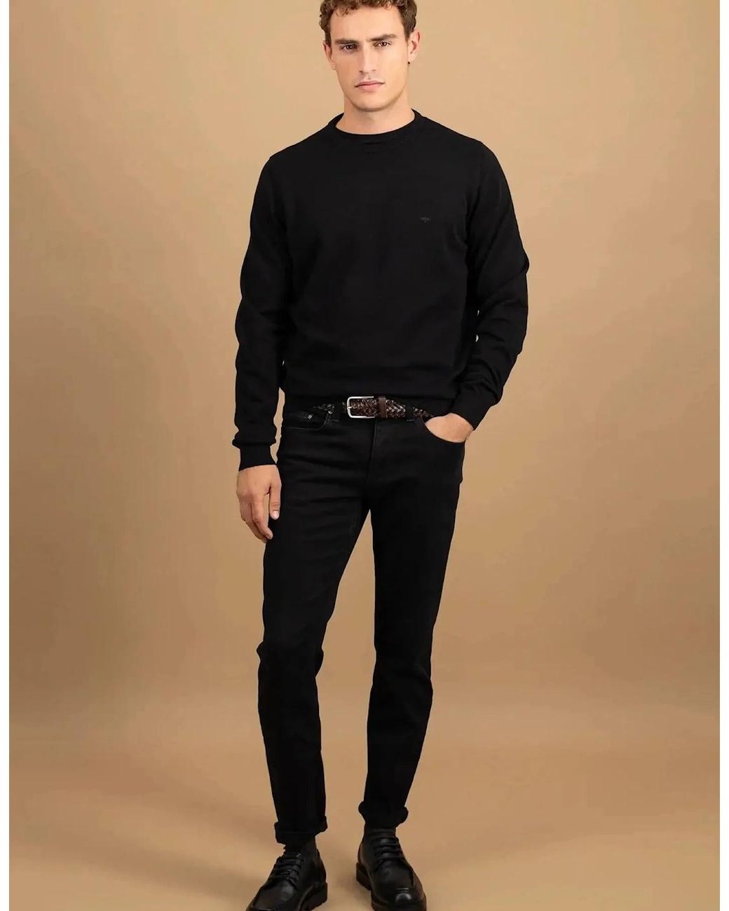 Fynch-Hatton Blue Fine Knit Cotton Crewneck for men