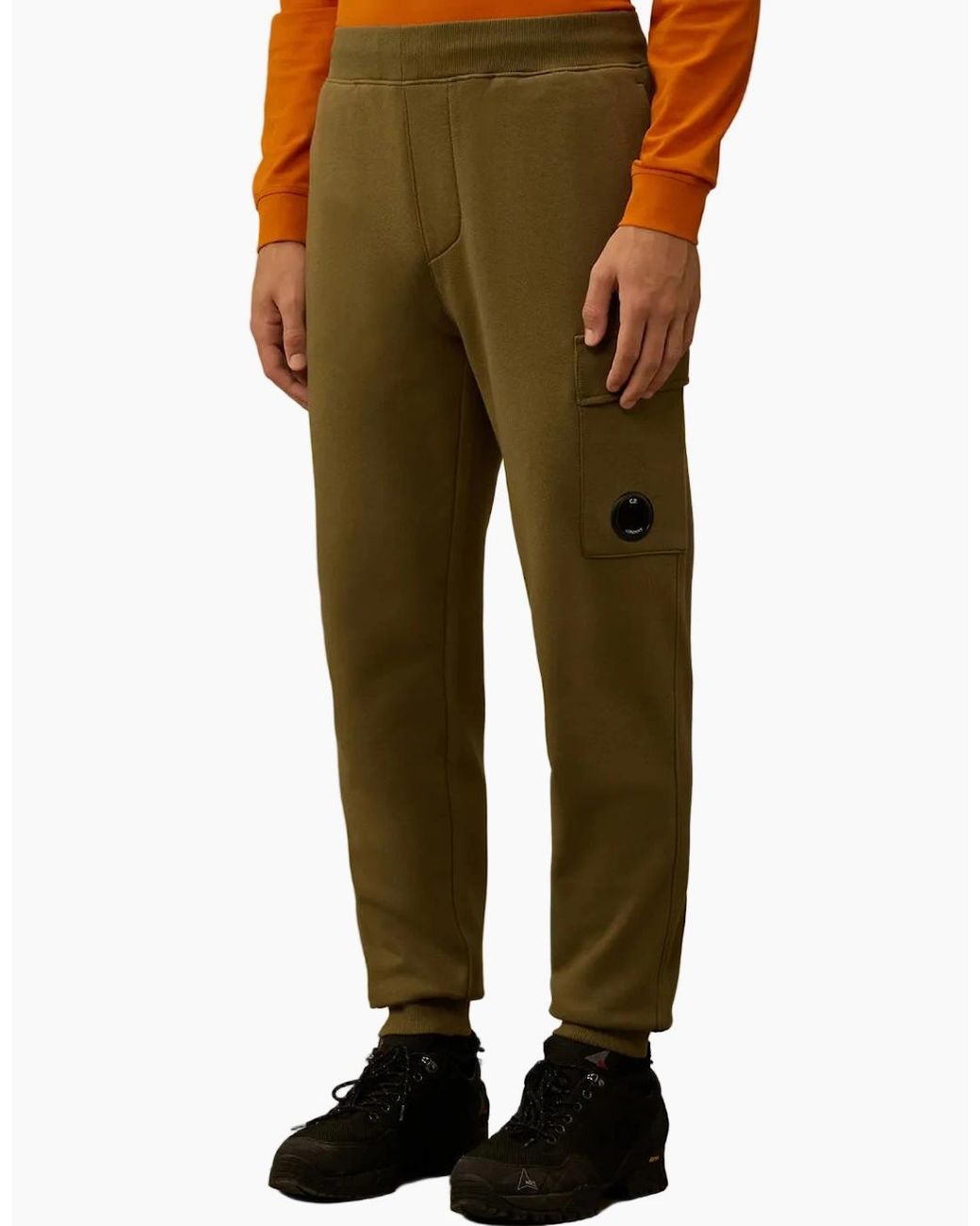 C P Company Green Diagonal Raised Fleece Lens Sweatpants for men