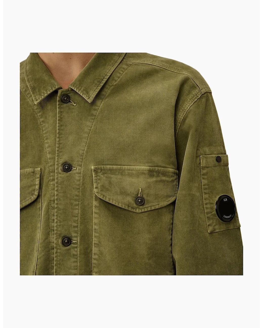 C P Company Green Stretch Corduroy Lens Overshirt for men