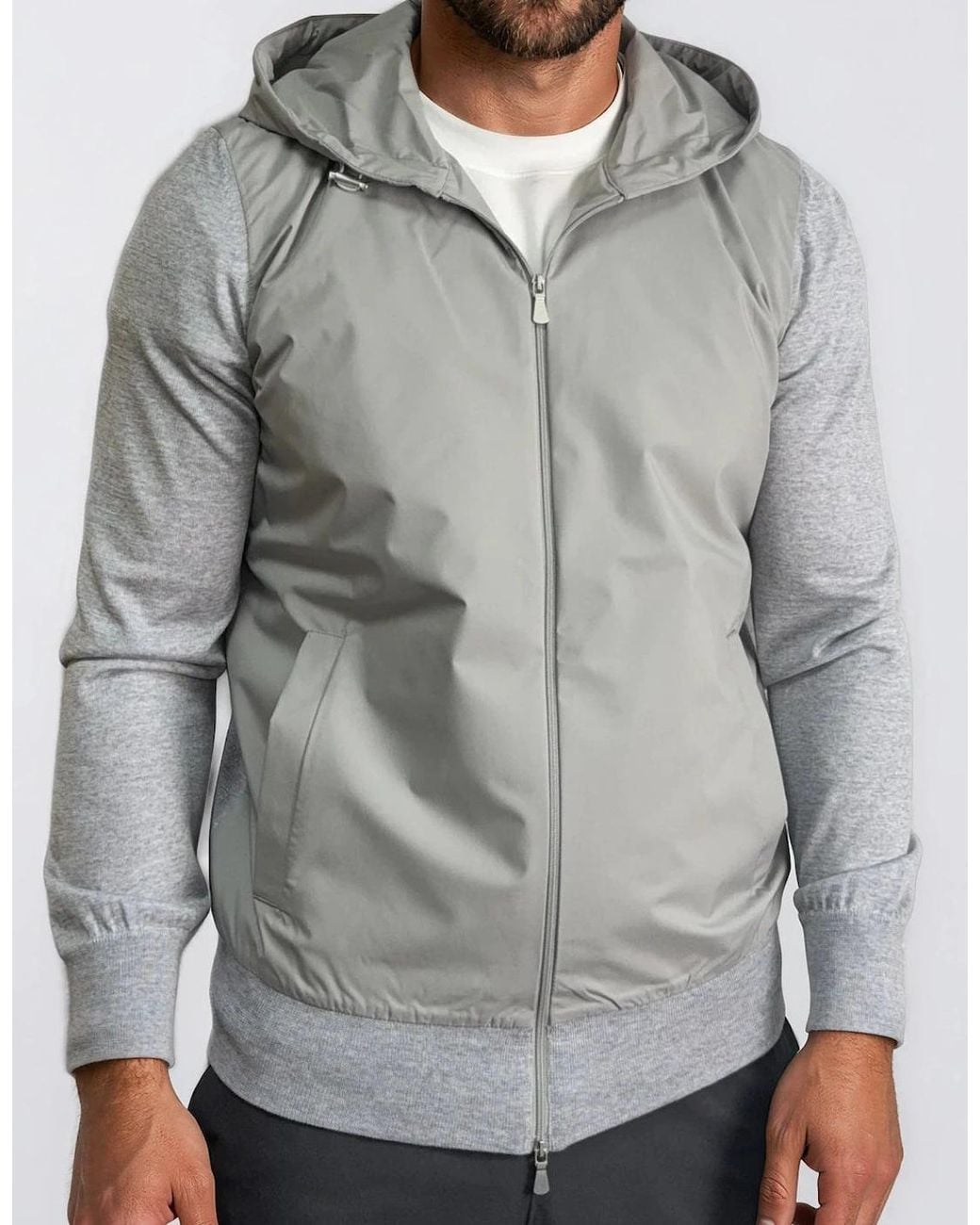 Gran Sasso Gray Hooded Zip-Up Jacket for men