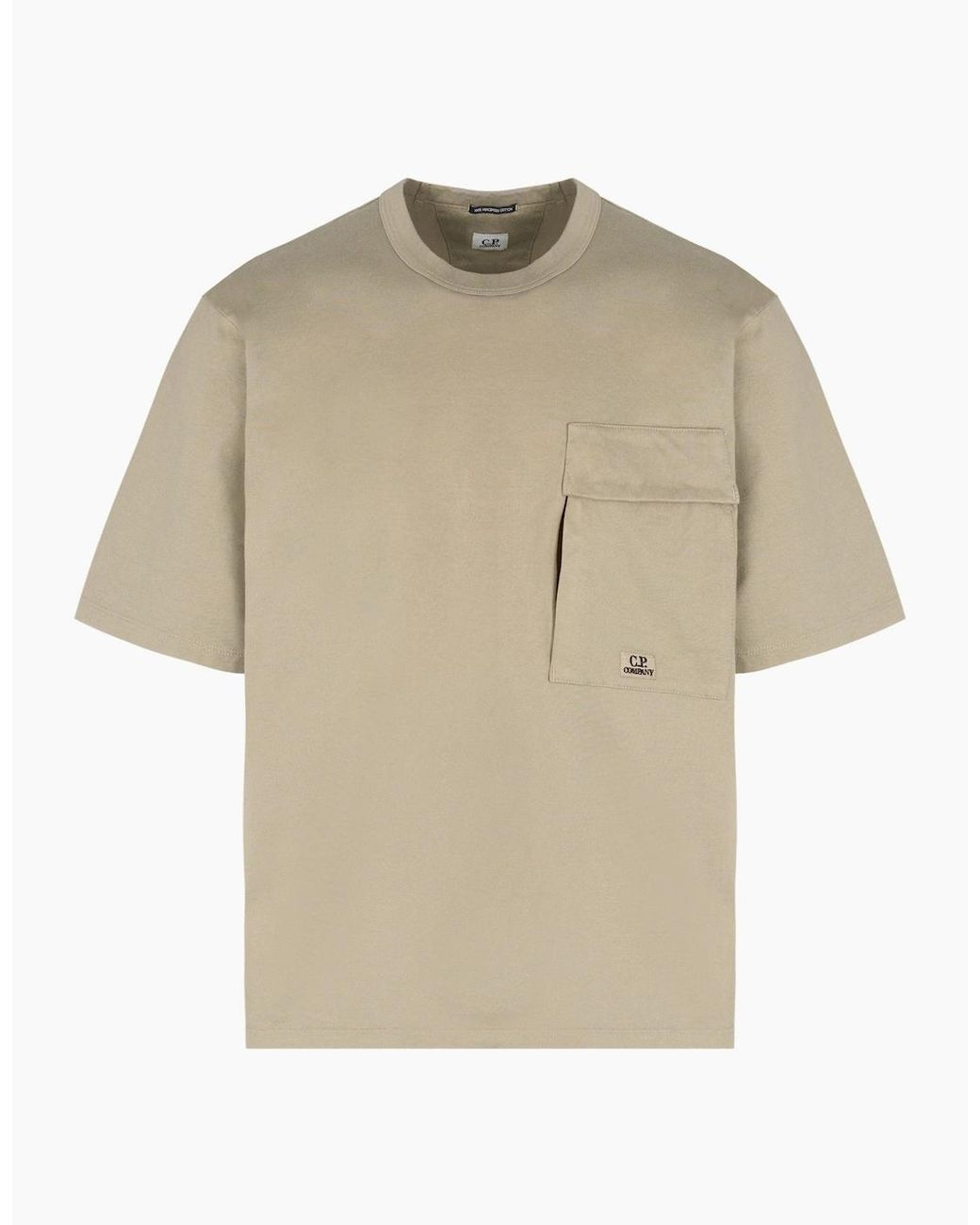 C P Company Gray 30/2 Mercerised Pocket T-Shirt Khaki for men