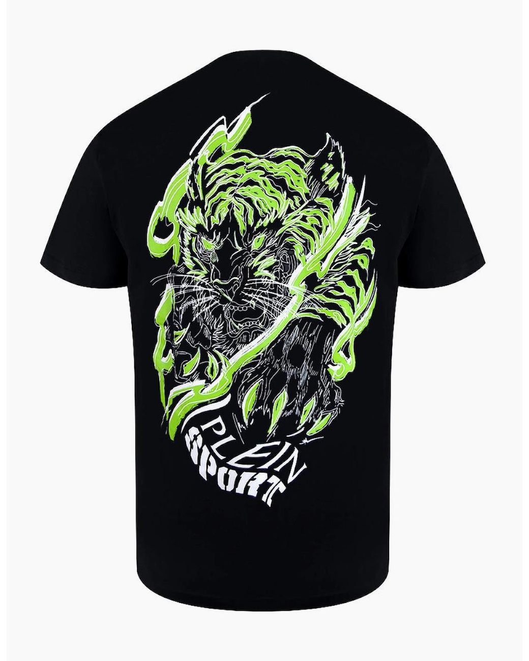 Philipp Plein Black Plein Sport Tiger Fluo Logo Stretch T-Shirt