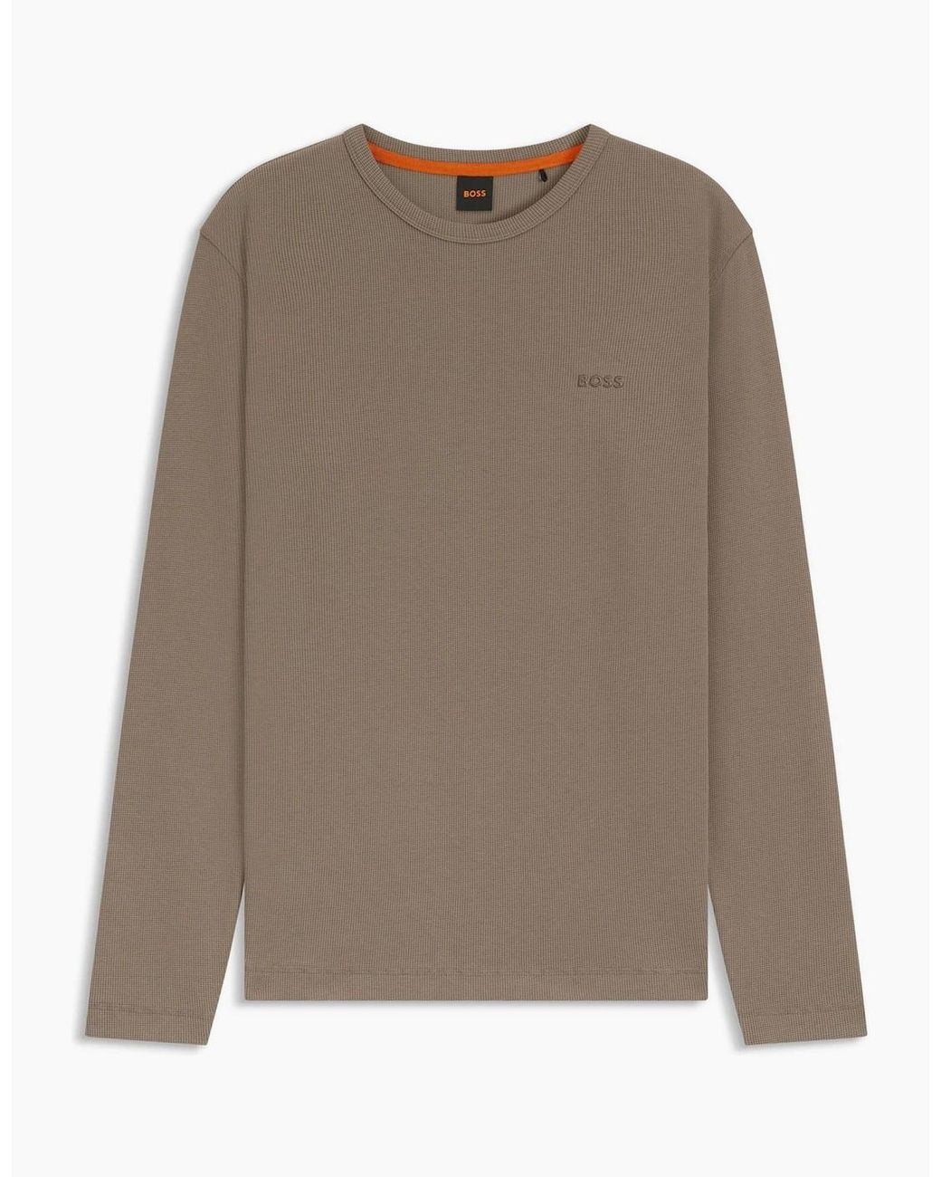 Boss Brown Wordmark Crew Neck Long Sleeve Regular Fit T-Shirt for men