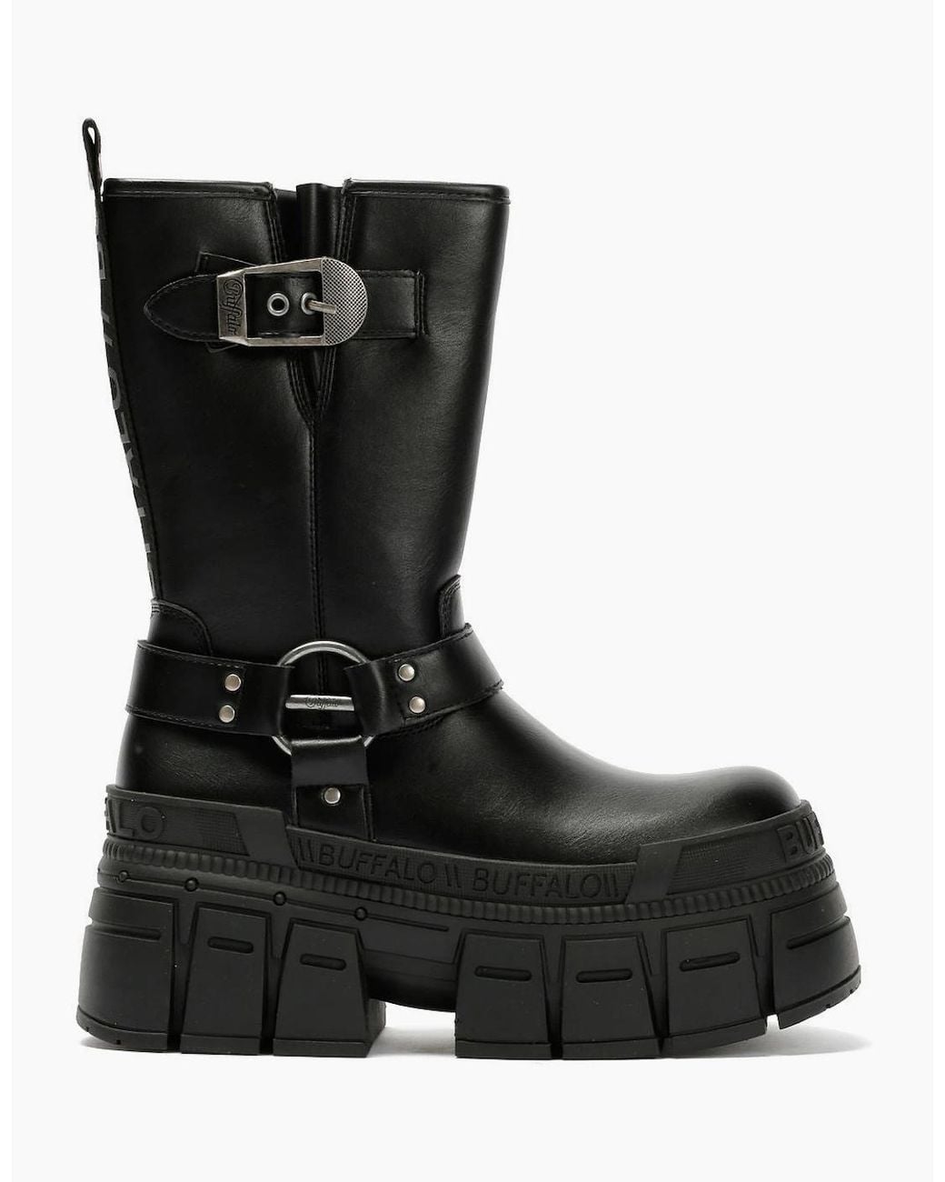 Buffalo Black Gospher Biker Mid Vegan Boots