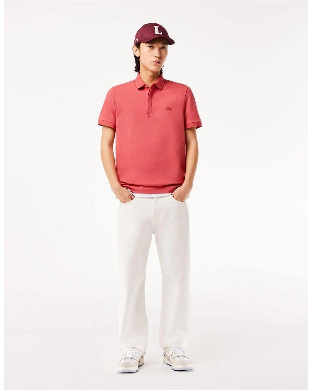 Lacoste Red Regular Fit Paris Stretch Piqué Polo Shirt for men