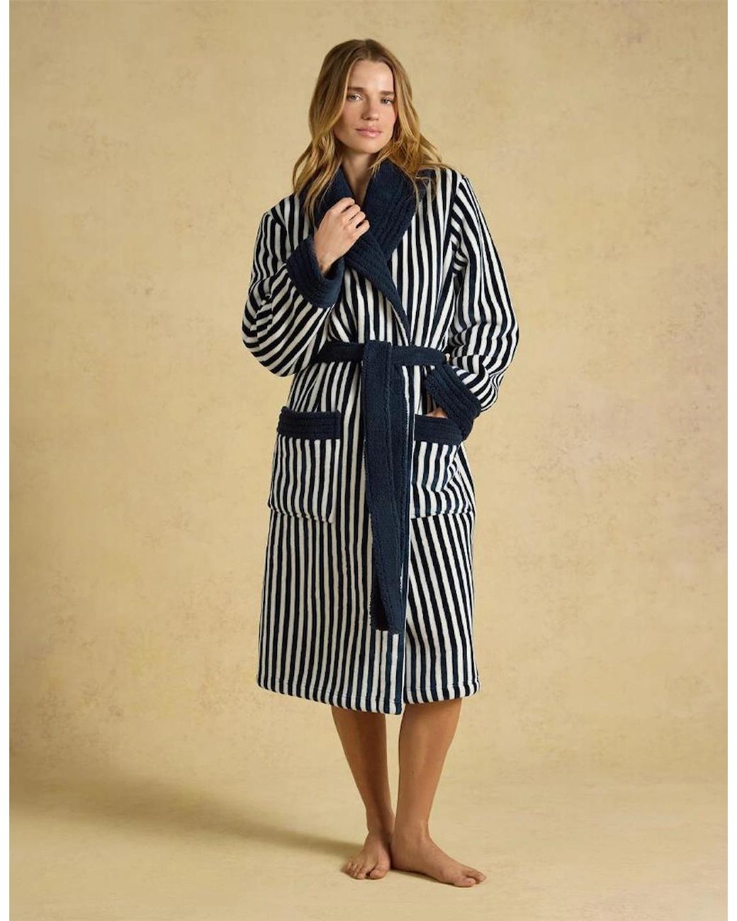 Joules Blue V63813 Matilda Ladies Robe/Cream Stripe Bathrobe/Cream Stripe
