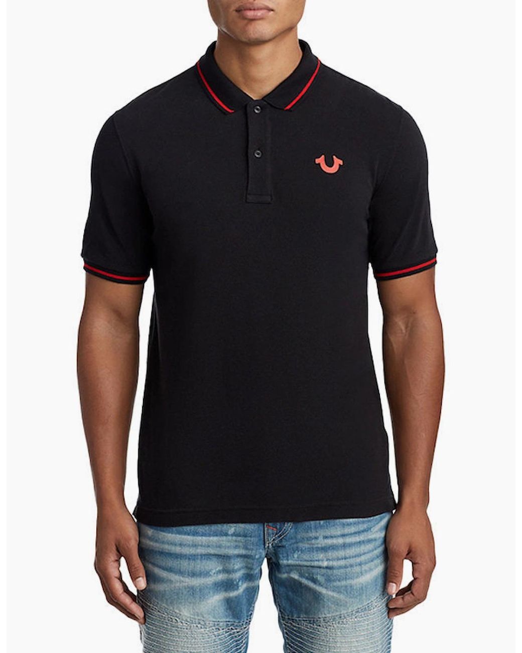 True Religion Black Casual Polo T Shirt Short Sleeve Cotton Tee Classic Golf