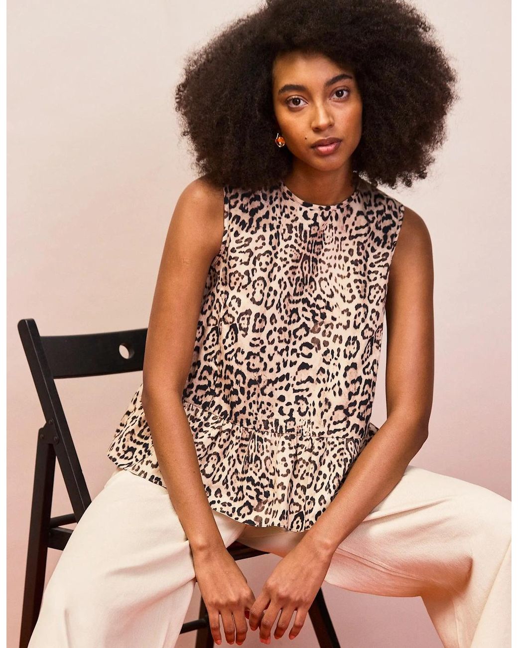 Ro&zo Brown Leopard Print Cotton Peplum Top