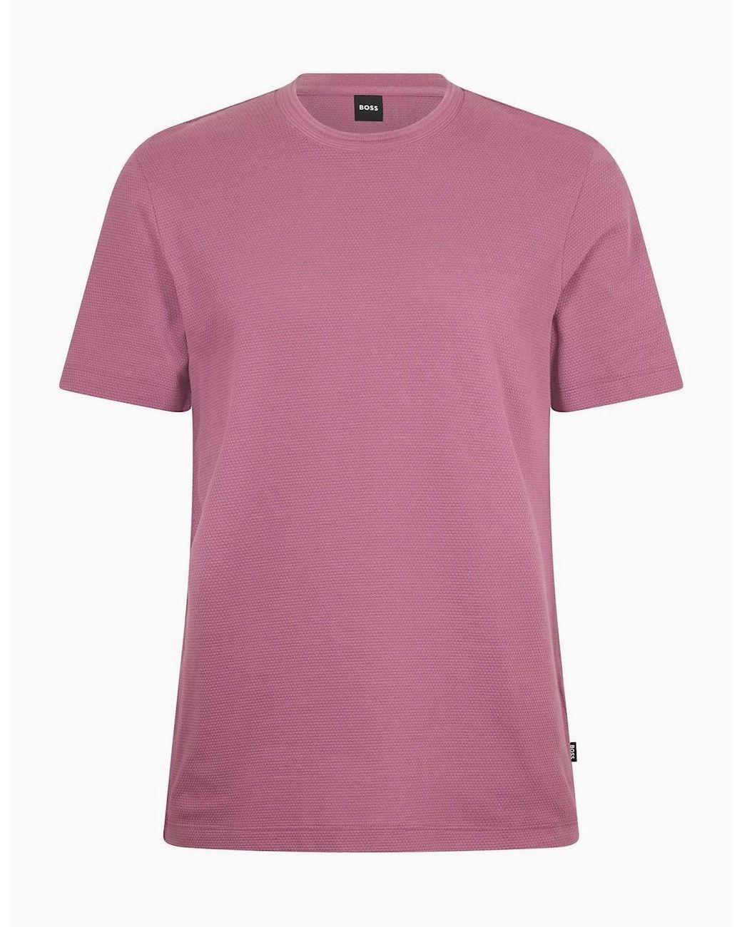 Boss Pink Tiburt Bubble Structure Cotton T-Shirt for men