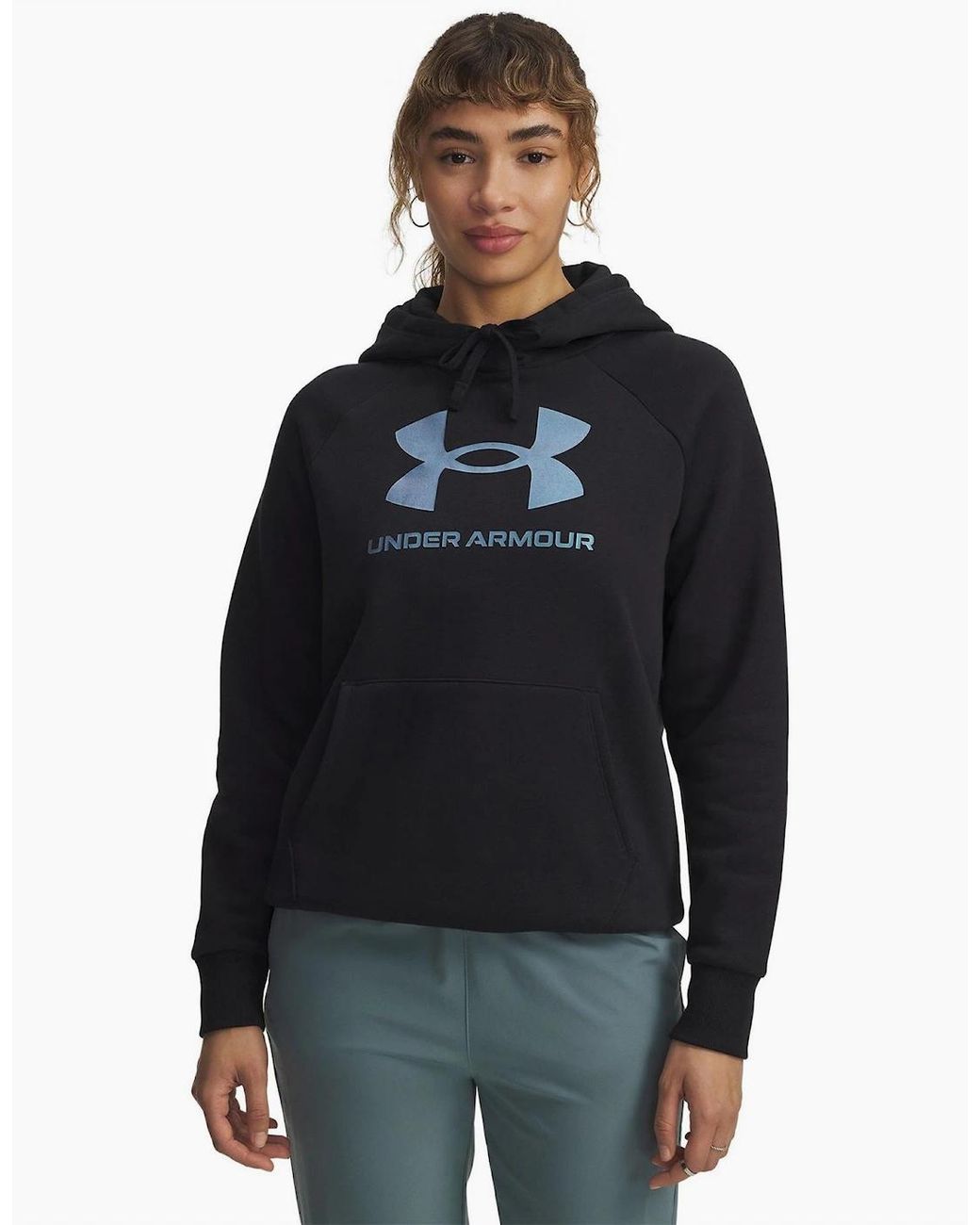 Under Armour Blue Ua Rival Bold Logo Kangaroo Pocket Hoodie