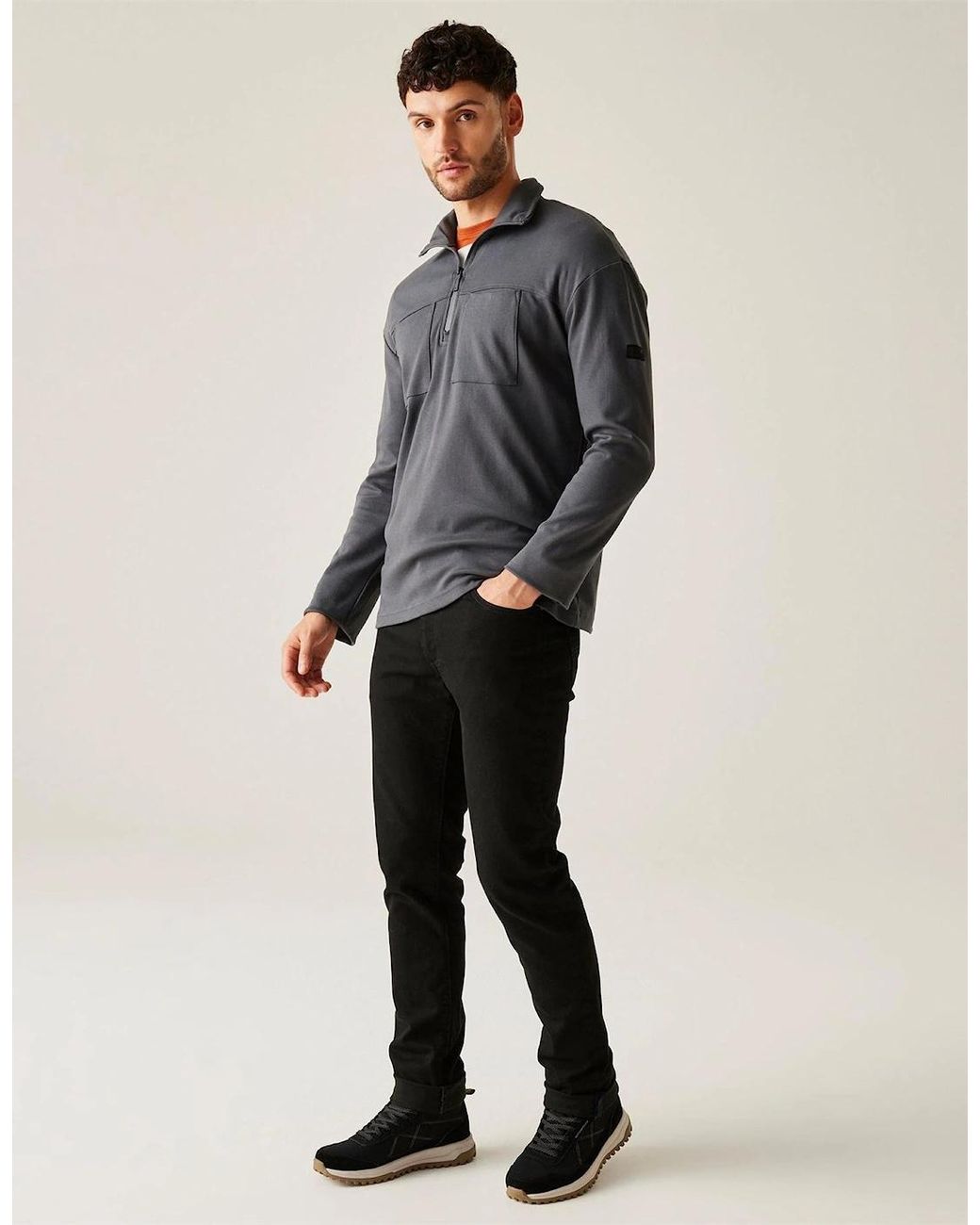 Regatta Gray Funnel Neck High Collar Long Sleeve Warm Sweatshirt for men