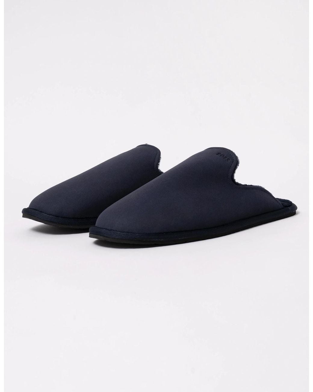 Boss Blue Boss Shearling-Lined Slip-On Slippers With Logo Detail for men