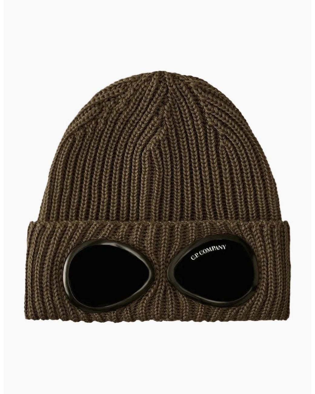 C P Company Brown Extrafine Merino Wool Goggle Beanie for men