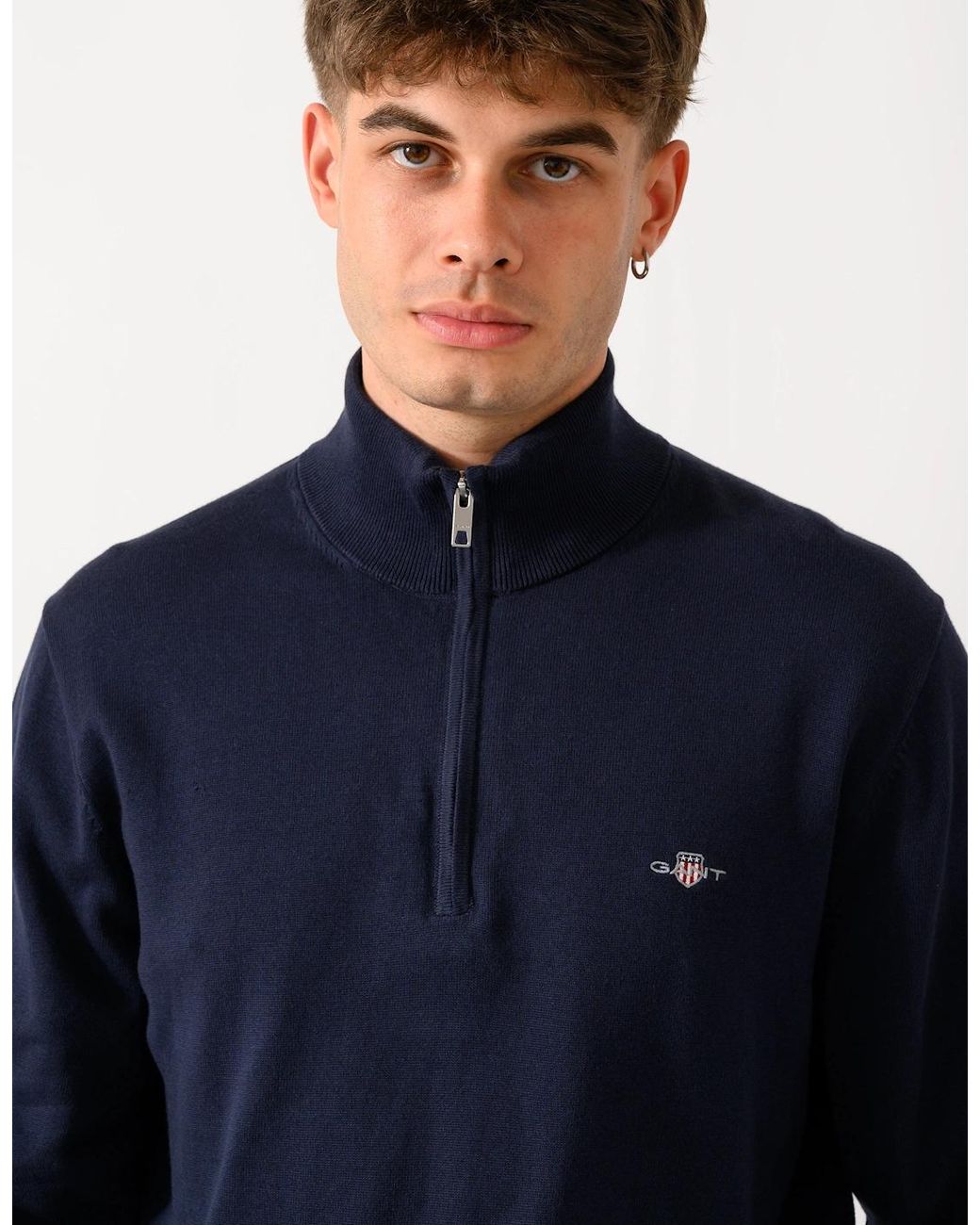 Gant Blue Classic Cotton Shield Logo Half Zip Jumper for men