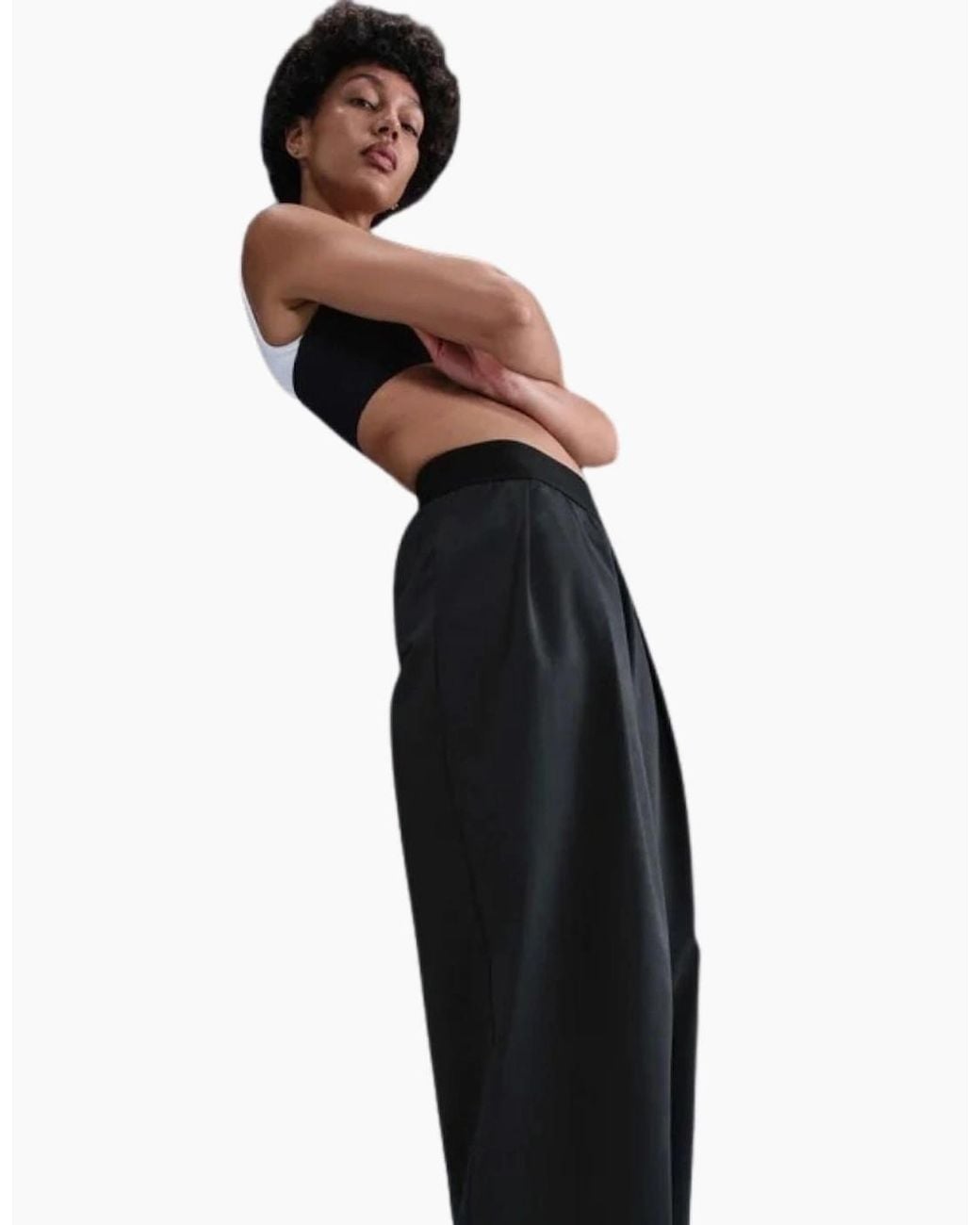 Nike Black Lightweight Twill Mid Rise Wige Leg Trousers