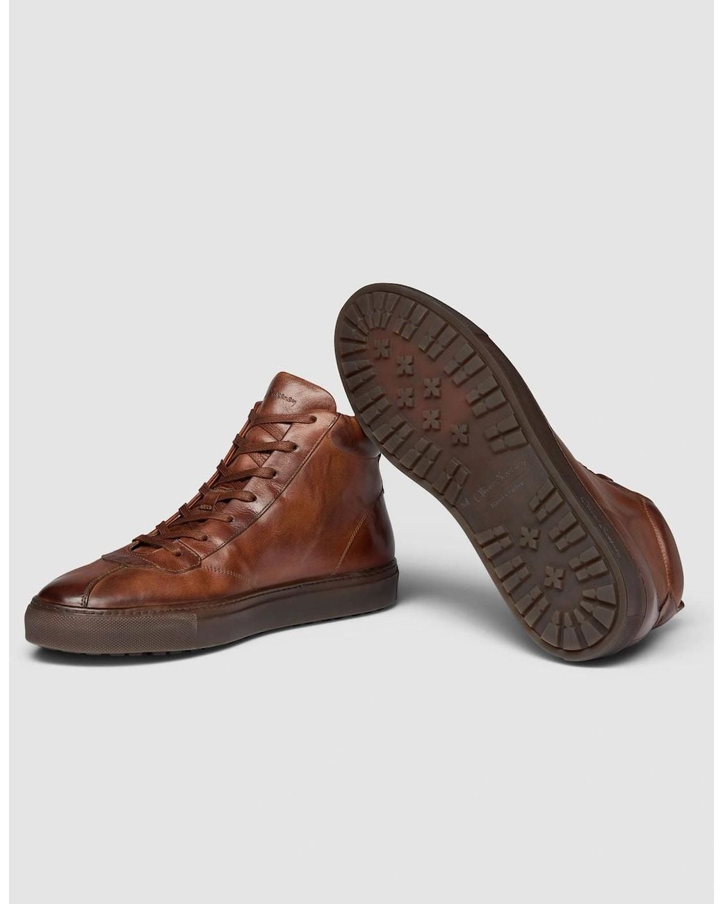 Oliver Sweeney Brown Defeza Calf Leather Retro Hi-Tops for men