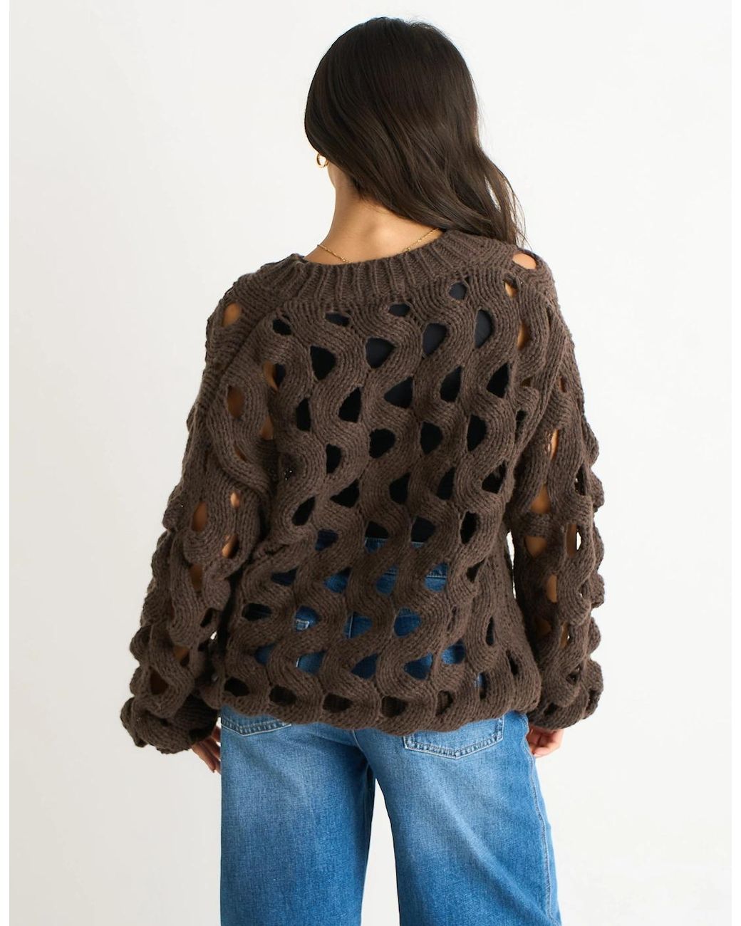 Gini London Brown Chocolate Hollow Chunky Knit Cardigan