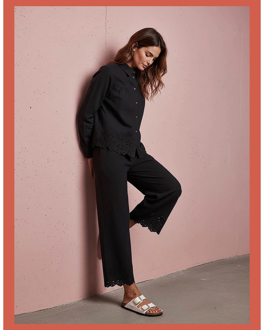 Nooki Design Black Sirena Embroidered Cutwork Trouser