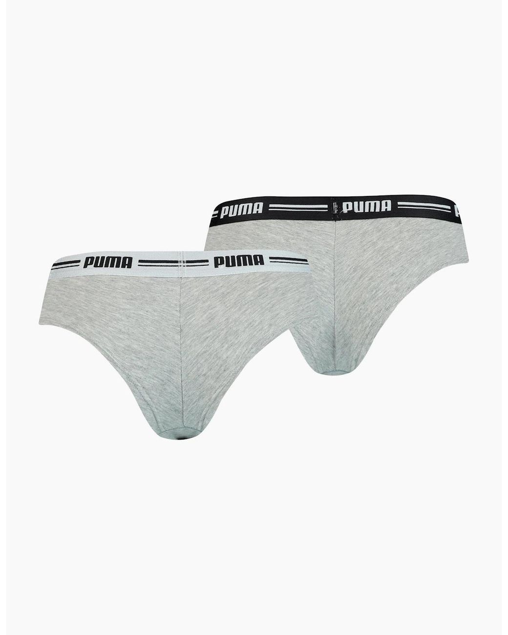 PUMA Gray 2-Pack Striped Logo Mid-Rise Brazilian Briefs, Melange