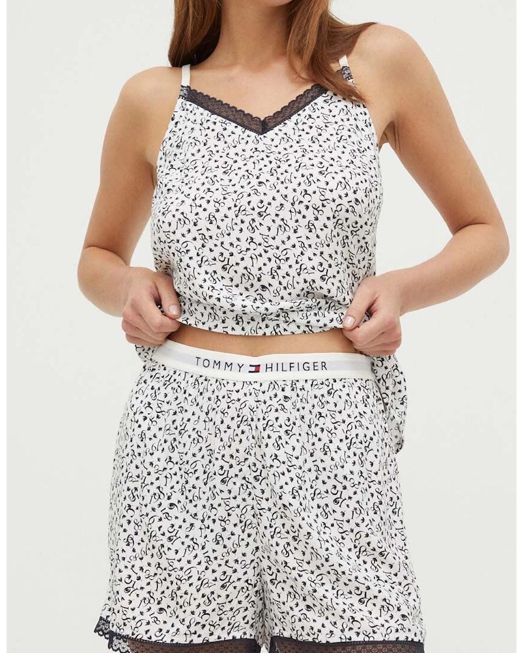 Tommy Hilfiger White Woven Short Print Shorts Feather Print Ecru