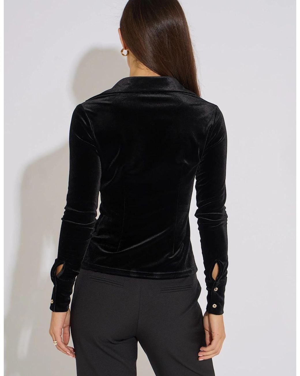 Gini London Black Velour Button Front Shirt