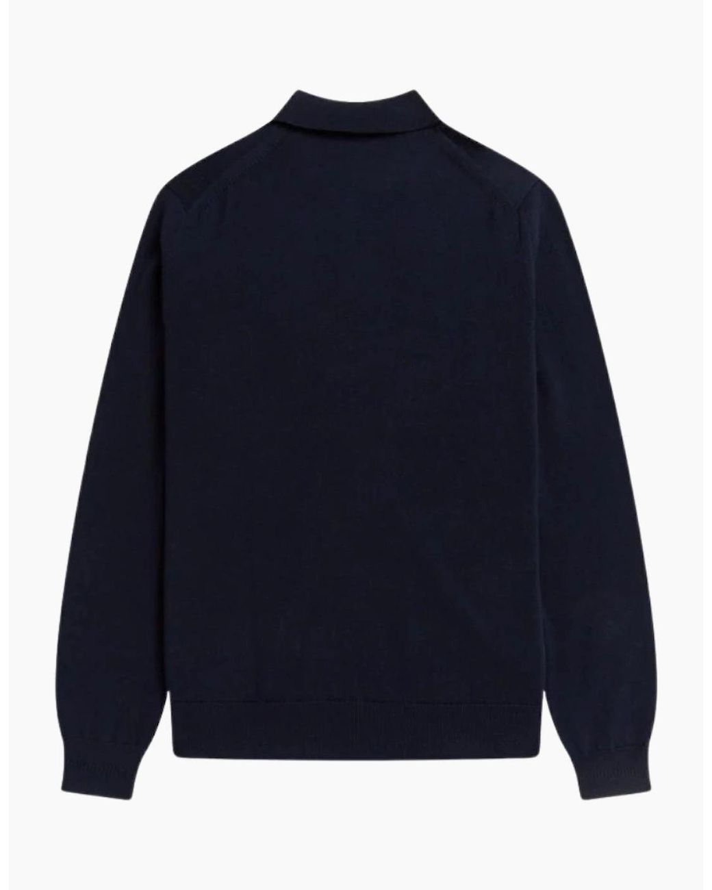 Fred Perry Blue Classic Knitted Long Sleeve Polo Shirt for men