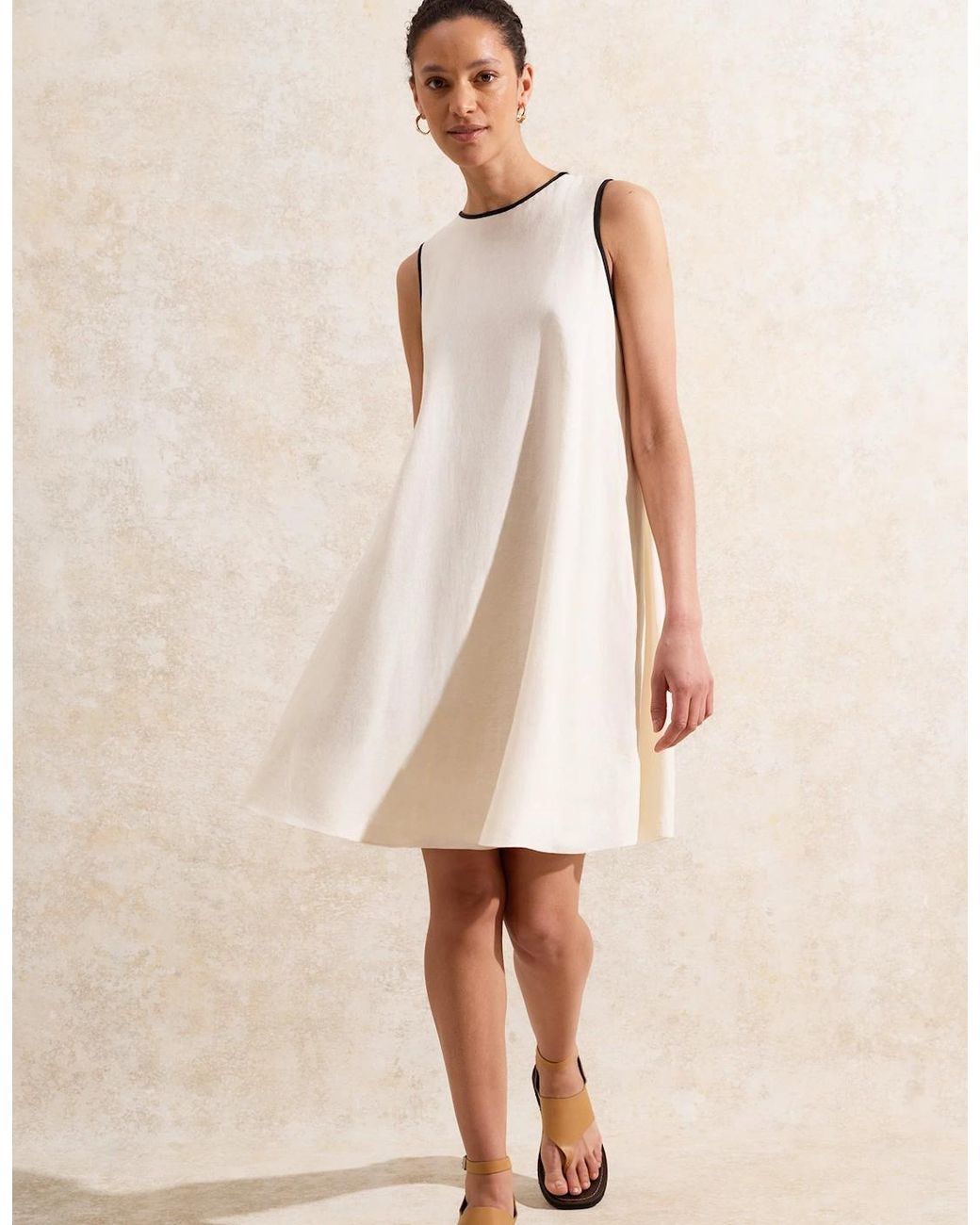 Ro&zo Natural Linen Blend Piping Detail Short Dress