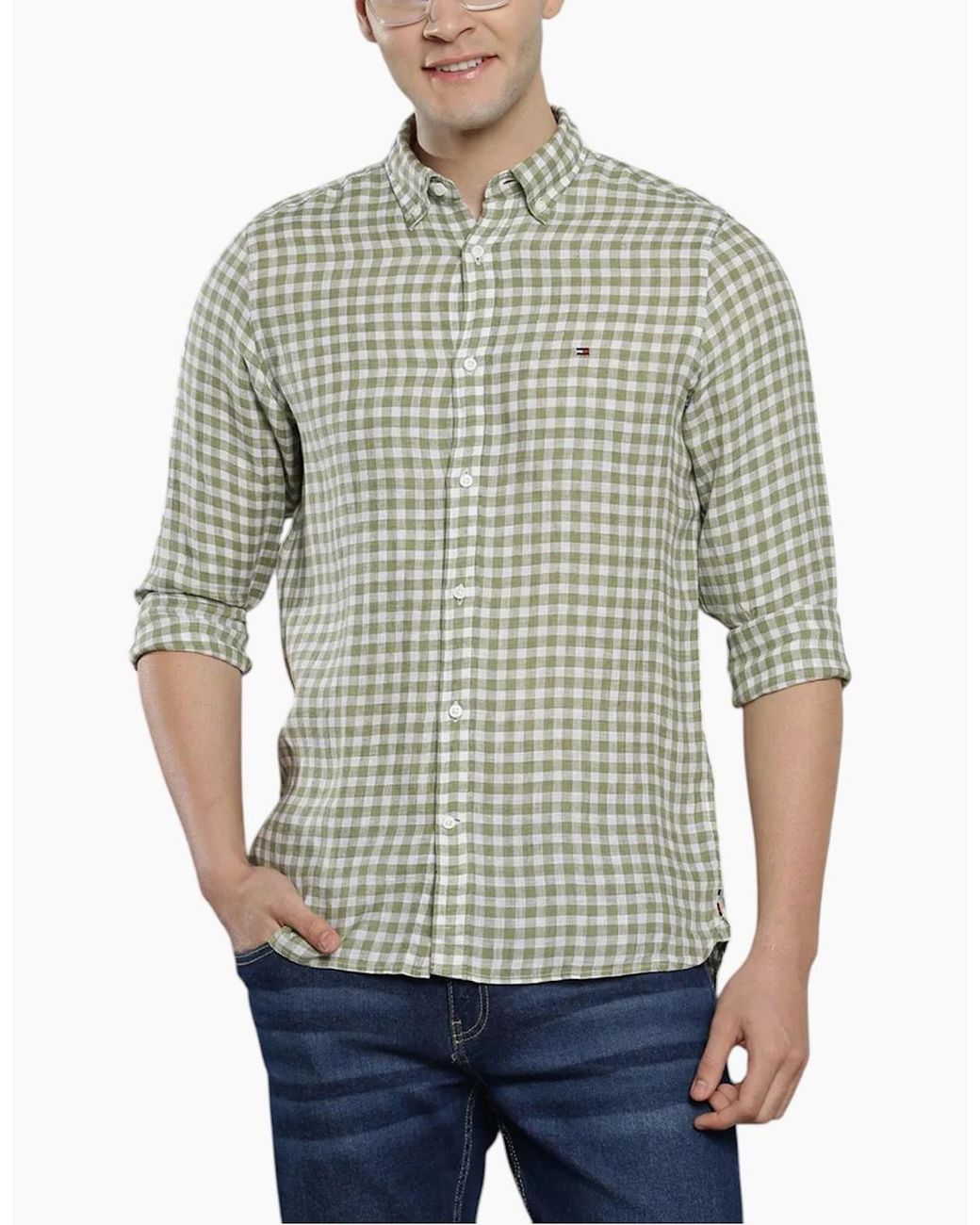 Tommy Hilfiger Gray Oxford Shirts Long Sleeve Cotton Top for men