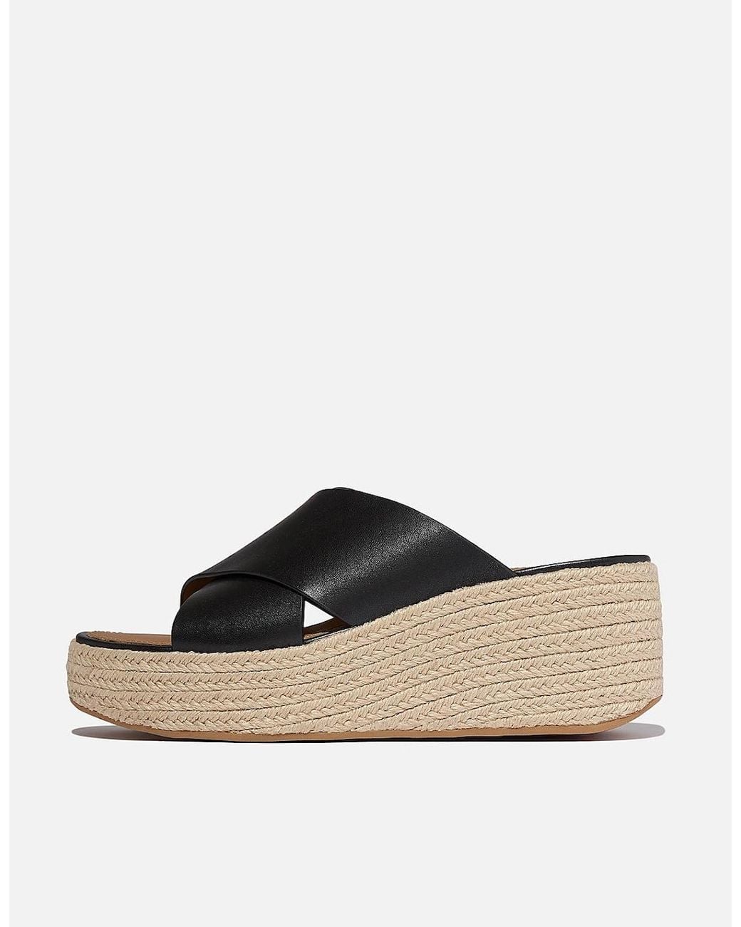 Fitflop Black Platfforms Espadrille Leather Wedge Cross Slides