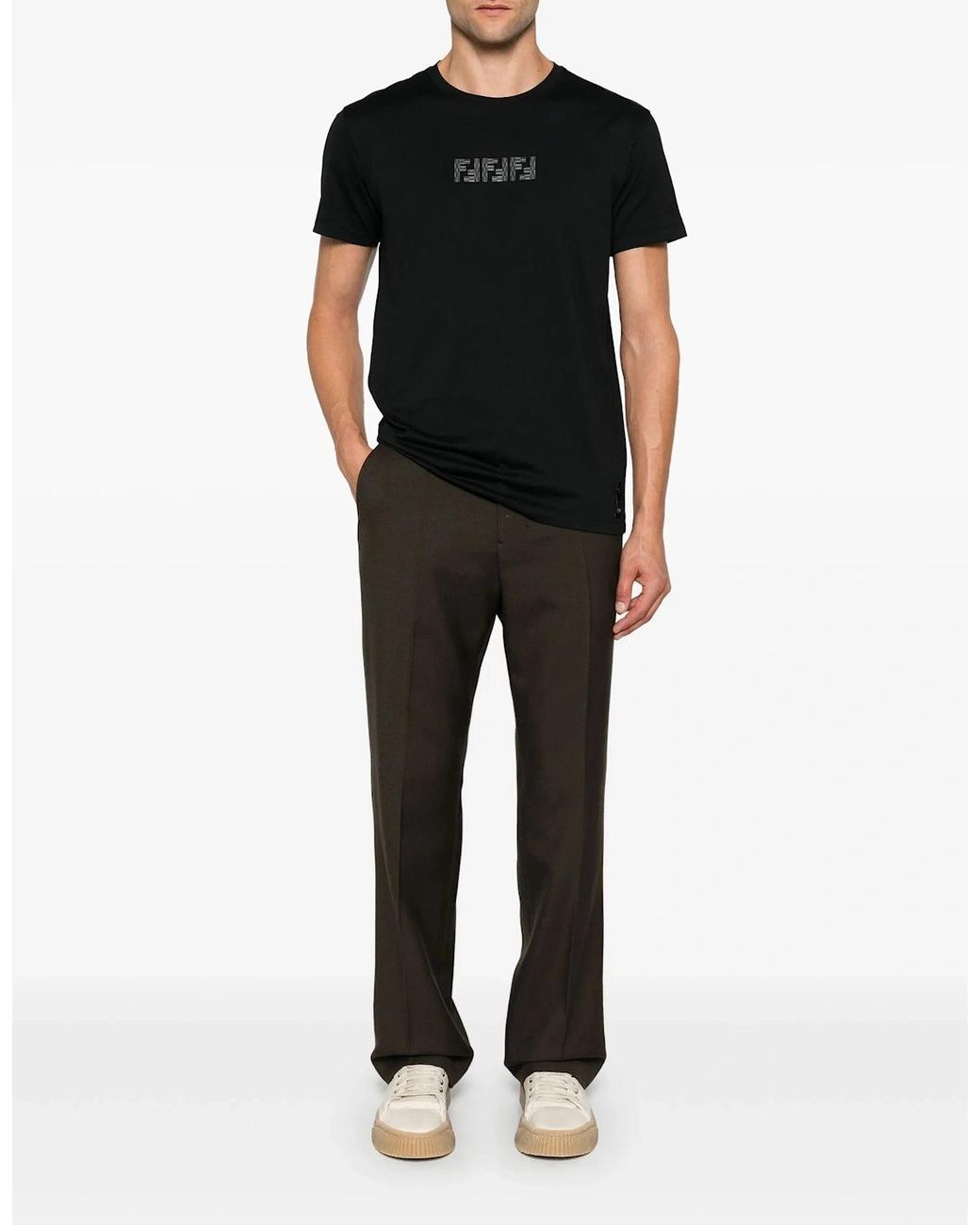Fendi Black Ff Labyrinth Embroidered T-Shirt for men