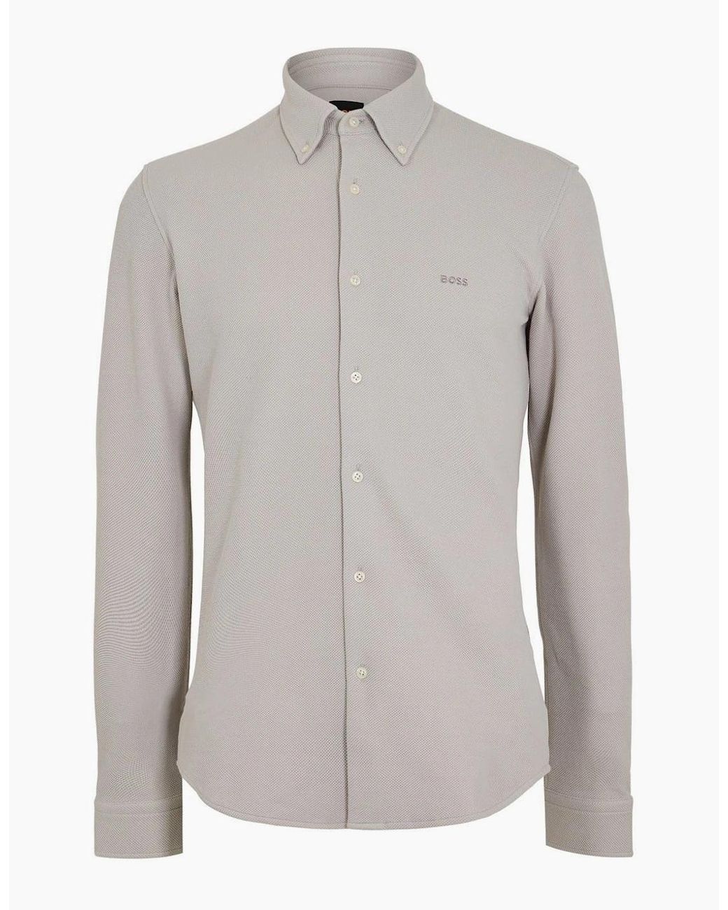 Boss Gray Embroidered Collared Neck Long Sleeve Shirt for men