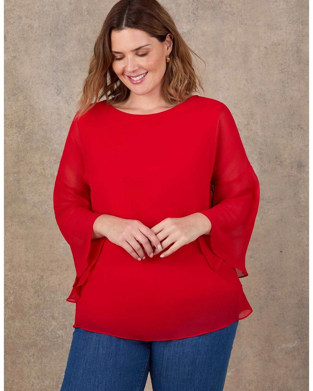 Live Unlimited London Red Angel Sleeve Overlay Top