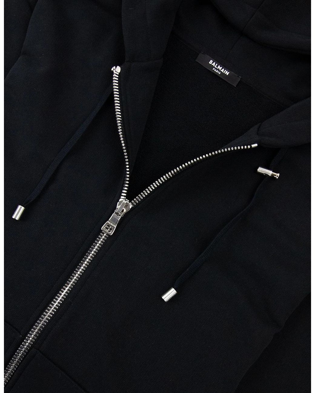Balmain Black Logo Print Drawstring Hoodie Eab for men