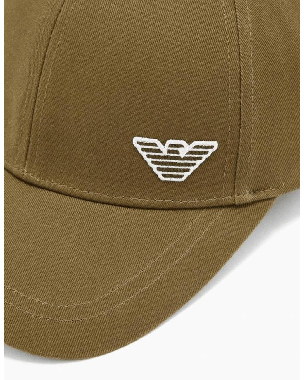 Emporio Armani Green Embroidered Eagle Khaki Cap for men