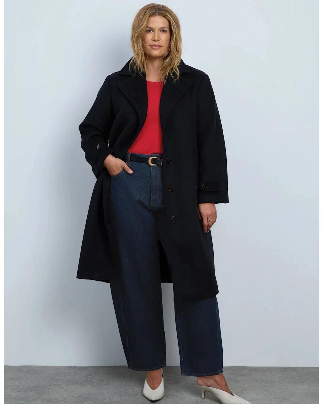 Live Unlimited London Blue Wool Blend Tailored Coat