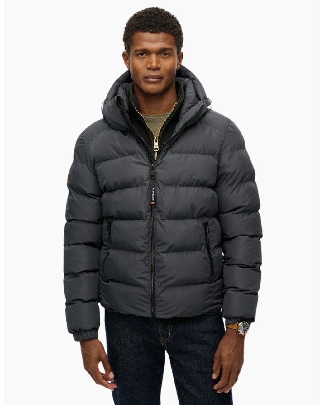 Superdry Gray Hooded Sports Padded Jacket for men