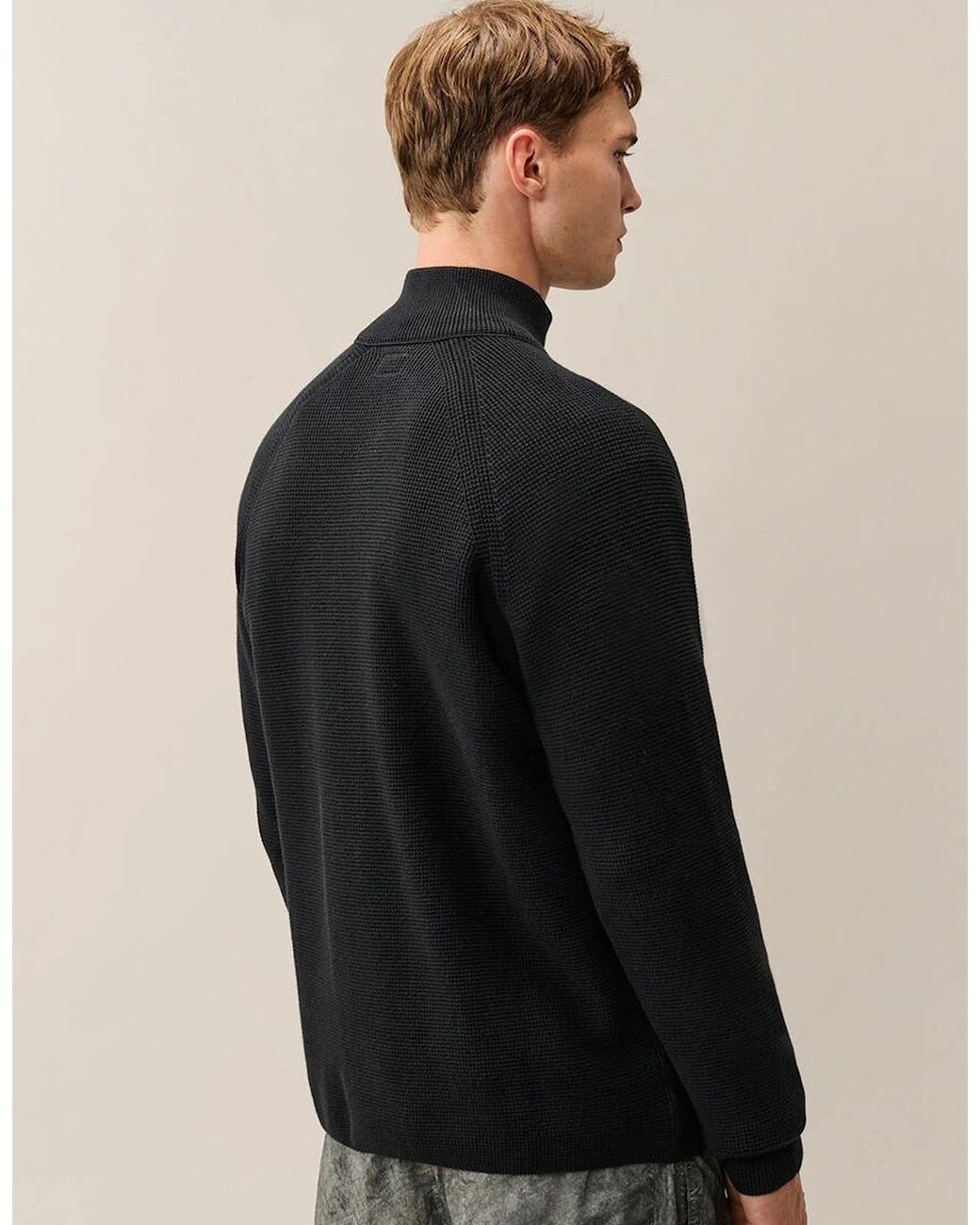 C P Company Black Cotton Waffle Knit Lens Cardigan for men